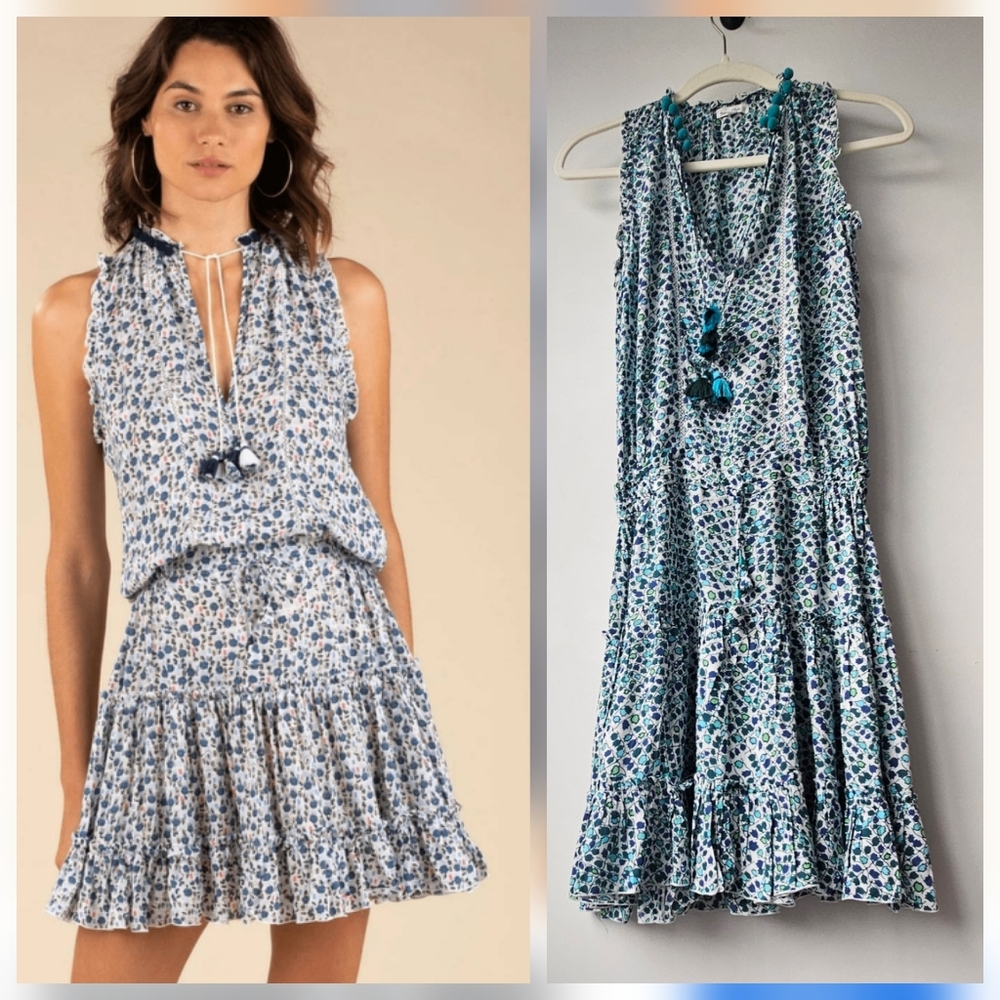 Poupette St Barth Clara Blue Poppy Pom Pom Smock Mini Dress